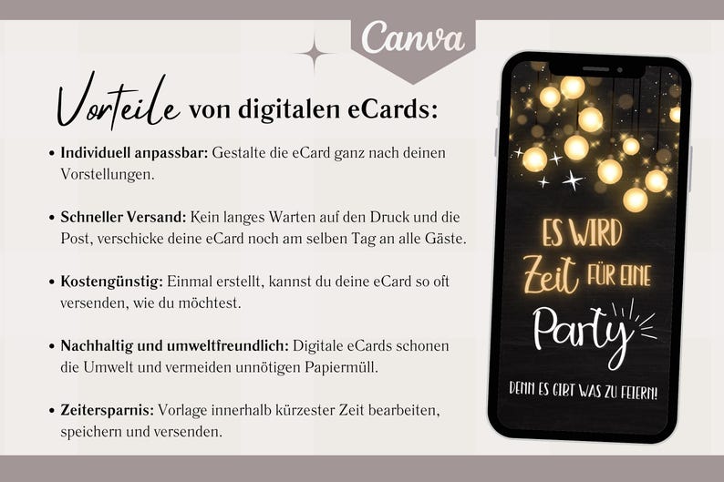 May include: A black and white graphic with the text "ES WIRD Zeit F&Uuml;R EINE Party DENN ES GIBT WAS ZU FEIERN!"  The graphic is surrounded by a white border and a white background. The graphic is on a smartphone screen with a white border.