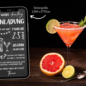 Digitale eCard Geburtstagseinladung Motiv Cocktails schwarz weiß zum Versenden per Whatsapp Bild 4