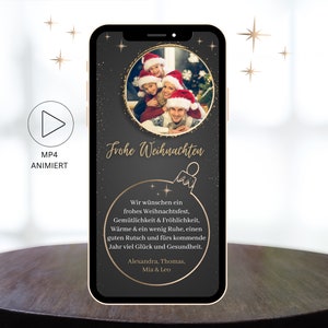 eCard digitaler Weihnachtsgruß | Grußkarte zum Versenden per WhatsApp | Weihnachtskarte mit Foto Christbaumkugel gold | xmas Grüße Familie