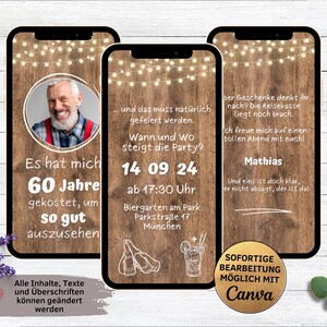 eCARD lustige Geburtstags Party Einladung Holz für 30. 40. 50. 60. | animierte digitale WhatsApp Geburtstagseinladung Bier mit Foto Mann