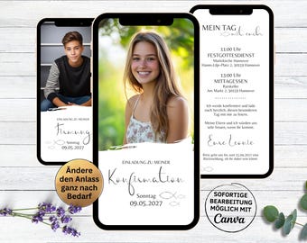 Digital Confirmation Invitation Card | eCard for Communion - First Communion - Confirmation | Animated white invitation with photo for boys and girls
