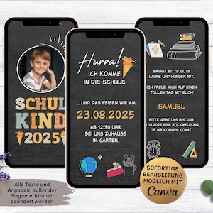 Digitale Einladung Einschulung Tafel Magnet | Ecard Schuleinführung für WhatsApp | Schulkind 2025 | Schulanfang | Schulstart mit Foto