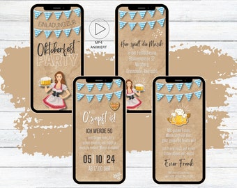 Digital Oktoberfest birthday party invitation Kraft paper to send via Whatsapp Wiesn Bier Party O'zapft is!