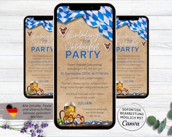 Einladung zur Oktoberfest Party Holz | digitale Geburtstagseinladung Oktoberfestparty | Ecard Wiesn Party Einladung Geburtstag | Wiesn Fete
