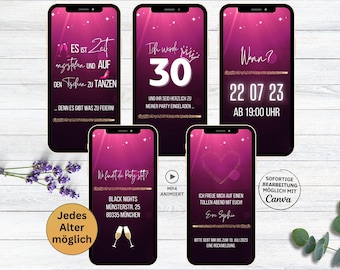 eCARD Birthday Party Invitation pink 30th 40th 50th 60th Birthday | digital birthday invitation for WhatsApp Woman Dancing on the Tables
