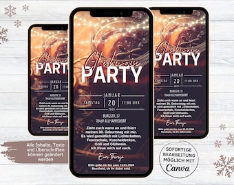 eCard mulled wine party invitation, digital WhatsApp mulled wine party invitation card, animated customizable mulled wine party card winter