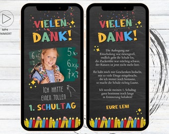 eCard Danksagung Einschulung | 1. Schultag | Schuleinführung | Danke Einschulungsfeier | digitale Danksagungskarte für WhatsApp