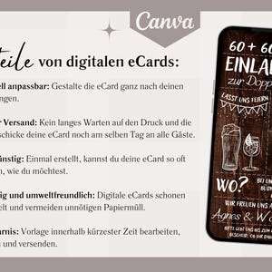 Rustic digital invitation for a double birthday party | Double birthday invitation card for 70th, 80th, 90th, 100th, 110th birthdays, dark wood with photo | Double party image 3
