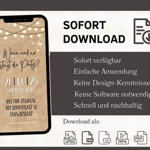 eCARD Geburtstagseinladung mit Foto Kraftpapier Geburtstags Party Einladung Sekt für 20. 30. 40. 50. 60. 70. animierte WhatsApp Einladung Bild 5