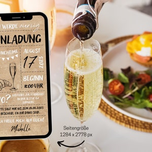 Digitale Geburtstagseinladung Brunch Sekt Frühstück schwarz weiß Kraftpapier Foto eCard zum Versenden per Whatsapp Bild 4