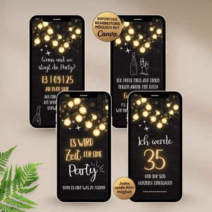 Digital invitation with fairy lights | Stylish WhatsApp birthday invitation to customize yourself | Canva template party eCard image 1