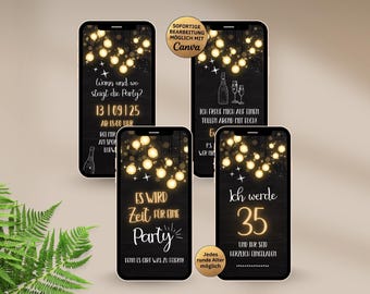Digital invitation with fairy lights | Stylish WhatsApp birthday invitation to customize yourself | Canva template party eCard