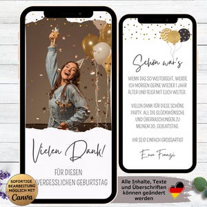 eCard Danksagung für Geburtstag | Jugendweihe | Kommunion | Konfirmation | Einschulung | Danksagungskarte weiß Konfetti gold Ballons