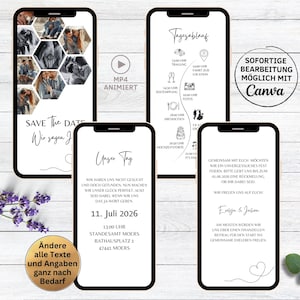 eCard digitale Hochzeitseinladung Hexagon mehrere Fotos | Video Einladung für Whatsapp | animierte Save the Date Karte weiß minimalistisch