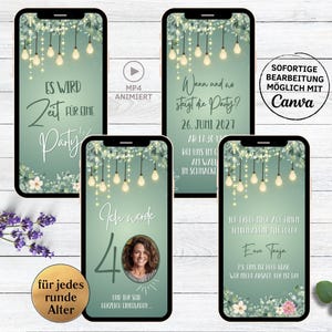 Convite digital para festa de aniversário coquetéis verdes | para o 20º, 30º, 40º, 50º, 60º eCard animado | Convite de aniversário do WhatsApp com número da foto