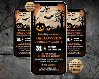 eCARD Halloween Party Einladung Kürbis Fledermäuse | digitale Whatsapp Halloweeneinladung | Animierte Geburtstagseinladung Halloween Feier