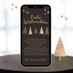 voeux de Noël numériques à envoyer via Whatsapp | eCard Carte de voeux de Noël sapins dorés | Joyeux Noël | Joyeux noël