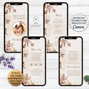 eCard digitale Hochzeitseinladung Boho Herbst Blätter Video für Whatsapp | personalisierbare animierte Save the Date Einladung  mit Foto