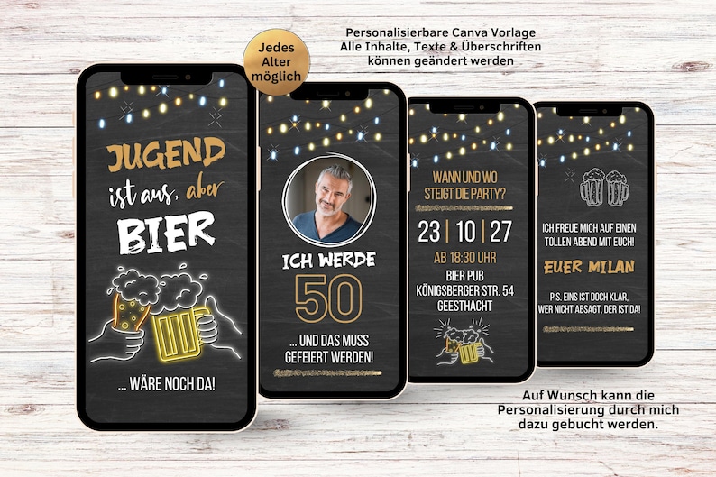 Digital Beer Party Invitation | Funny WhatsApp Birthday Invitation | Youth is over, but the beer's still there | Men's 30th, 40th, 50th Birthday image 2