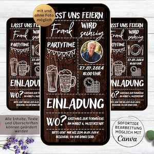 Digitale Einladung zum Geburtstag rustikal Bier Holz | Geburtstagseinladung zum Versenden per Whatsapp mit Foto | Einladungskarte Mann Frau