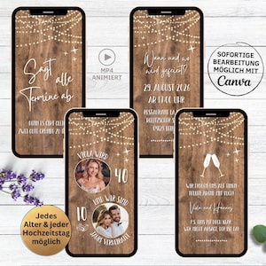 Invitation double fête anniversaire de mariage & anniversaire bois rustique | Carte d'invitation à double célébration pour Whatsapp | 10ème 15ème 20ème 25ème 30ème anniversaire de mariage