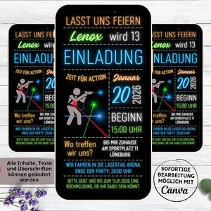 Invitation laser tag anniversaire enfant | Arène de jeu laser | Action et plaisir | invitation d’anniversaire WhatsApp numérique | Étiquette laser pour fête d'anniversaire