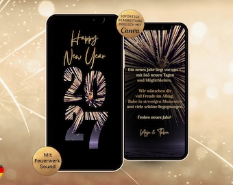 eCARD New Year's Eve Greetings Happy New Year 2027 | Digital WhatsApp New Year's Wishes | New Year's greetings with fireworks and sound