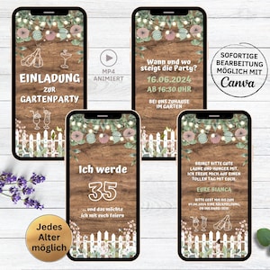 Digitale Gartenparty Einladung helles Holz mit Gartenzaun | eCard personalisierbare WhatsApp Einladung rustikal Wood and Light | Grill Party