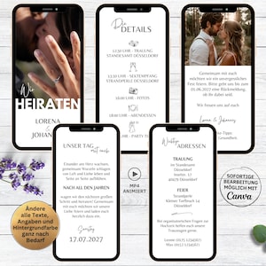 eCard digitale Hochzeitseinladung minimalistisch | Einladung zur Hochzeit für Whatsapp | animierte Save the Date Einladung weiß mit Fotos
