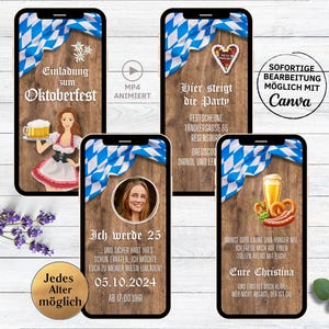 Digitale Oktoberfest Geburtstagsparty Einladung helles Holz | Oktoberfest Party Whatsapp Einladungskarte | Wiesn Bier Party O’zapft is!