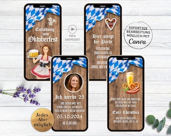 Digitale Oktoberfest Geburtstagsparty Einladung helles Holz | Oktoberfest Party Whatsapp Einladungskarte | Wiesn Bier Party O’zapft is!