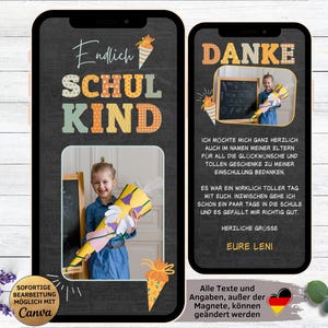 eCard Danksagung für Einschulung | 1. Schultag | Schuleinführung | Danke Einschulungsfeier | digitale Danksagungskarte für WhatsApp | Danke