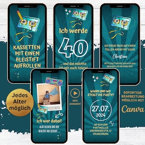Gaveta de aniversário convite engraçado rolar com lápis | Retro eCARD 80s 90s festa turquesa | Convite de aniversário no WhatsApp