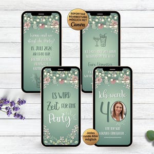 Invitación digital de cumpleaños con cócteles verdes | Para cumpleaños de 20, 30, 40, 50 y 60 años | Tarjeta electrónica animada | Invitación de cumpleaños por WhatsApp con foto para mujer