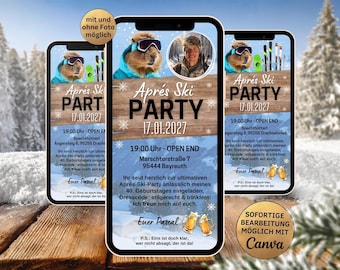 Digital après-ski invitation | Winter party eCard with photo | Cabin party birthday | Funny mobile invitation Canva template