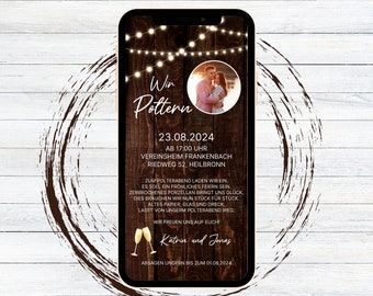 Rustic stag party digital invitation eCard for WhatsApp, customizable electronic bachelor party invitation wood and light with photo