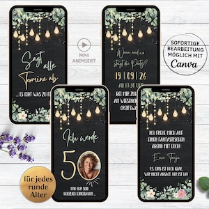 Digitale Geburtstags Party Einladung Tafel Blumen | für 20. 30. 40. 50. 60. animierte eCard | WhatsApp Geburtstagseinladung Gartenparty