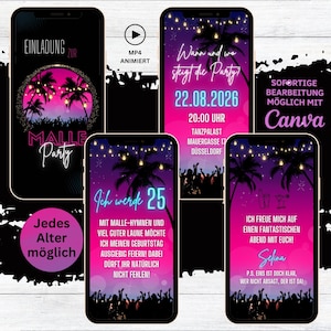 eCard Malle Party Einladung | digitale Whatsapp Sommerparty Einladungen | Malleparty Geburtstagseinladung | Ballermann Mottoparty Sommer