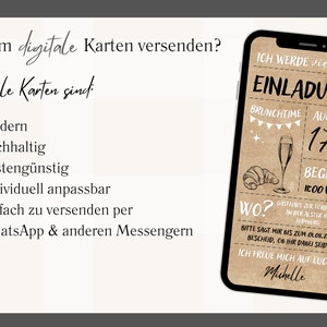 Digitale Geburtstagseinladung Brunch Sekt Frühstück schwarz weiß Kraftpapier Foto eCard zum Versenden per Whatsapp Bild 3