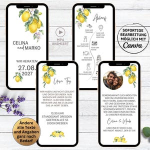Vídeo de invitación de boda con tarjeta electrónica para Whatsapp Limones | digital guardar la fecha invitación boda |  Estilo italiano | boda mediterránea