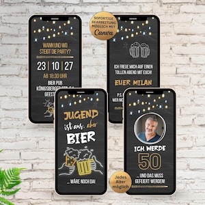 Digital Beer Party Invitation | Funny WhatsApp Birthday Invitation | Youth is over, but the beer's still there | Men's 30th, 40th, 50th Birthday image 1