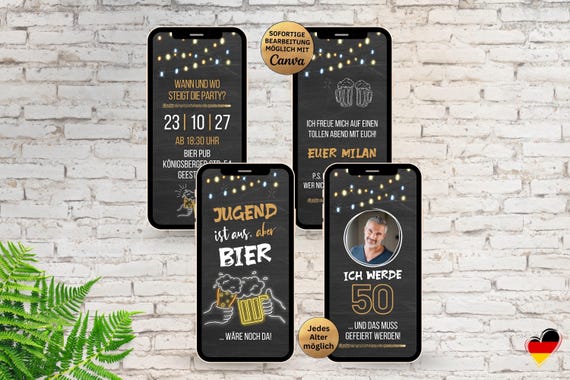 Bier Party Einladung digital | Lustige WhatsApp Geburtstagseinladung | Jugend ist aus aber Bier wäre noch da | Männer Geburtstag 30 40 50