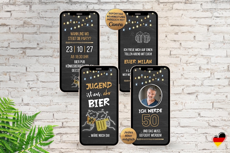 Digital Beer Party Invitation | Funny WhatsApp Birthday Invitation | Youth is over, but the beer's still there | Men's 30th, 40th, 50th Birthday image 1