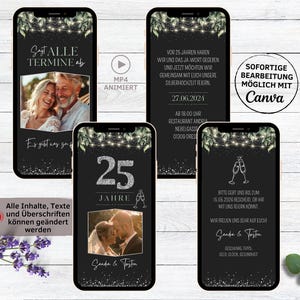 Invitación bodas de plata deja entonces y ahora | tarjeta electrónica digital para WhatsApp | Invitación de aniversario de bodas personalizable bodas de plata