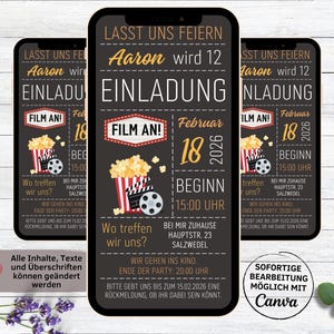 Einladung Kino Besuch Kindergeburtstag | ins Kino fahren | Kinobesuch digitale WhatsApp Geburtstagseinladung | Geburtstagsparty Film ansehen