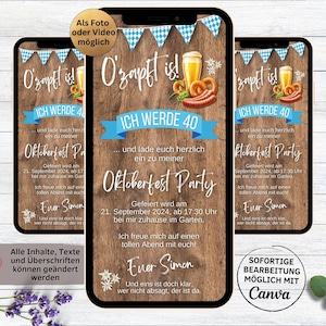 Digitale Oktoberfest Geburtstagsparty Einladung Holz | Wiesn Party Einladungskarte zum Versenden per Whatsapp | Wiesn Bier Party O’zapft is!