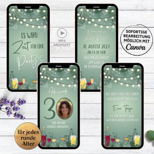 eCARD Geburtstags Party Einladung Cocktails Sekt Bier Wein für 30. 40. 50. | digitale WhatsApp Geburtstagseinladung Fotozahl für Frau Mann