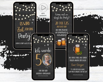 Geburtstags Party Einladung Tafel Bier | eCard für 20. 30. 40. 50. 60. animierte digitale WhatsApp Geburtstagseinladung mit Foto