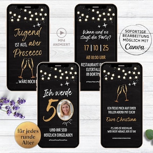 eCARD Geburtstags Party Einladung für 40. 50. 60. | Jugend ist aus Prosecco | digitale Geburtstagseinladung mit Foto Tafel gold lustig Frau