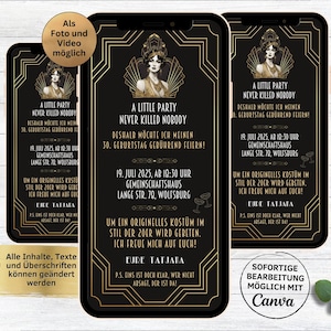 eCard Einladung 20er Jahre Party | digitale Whatsapp 1920s Great Gatsby Einladungskarte | animierte 1920er Retro Feier | 20s Geburtstagparty
